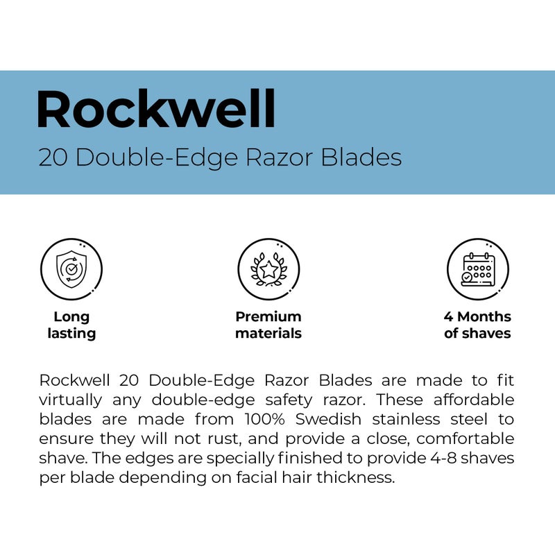 rockwell razors Precision-Crafted Swedish Stainless Steel Double-Edge Safety Razor Blades - Superior Sharpness for Smooth, Close Shaves - 20 Blade Pack - Image 2